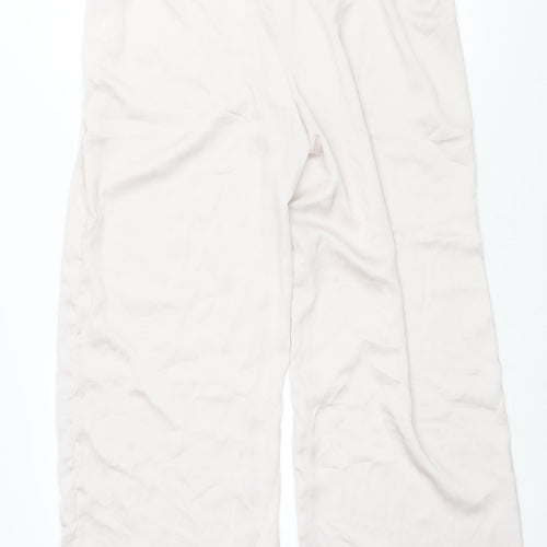PRETTYLITTLETHING Womens Ivory Polyester Trousers Size 18 L31 in Regular - Elasticated Waist
