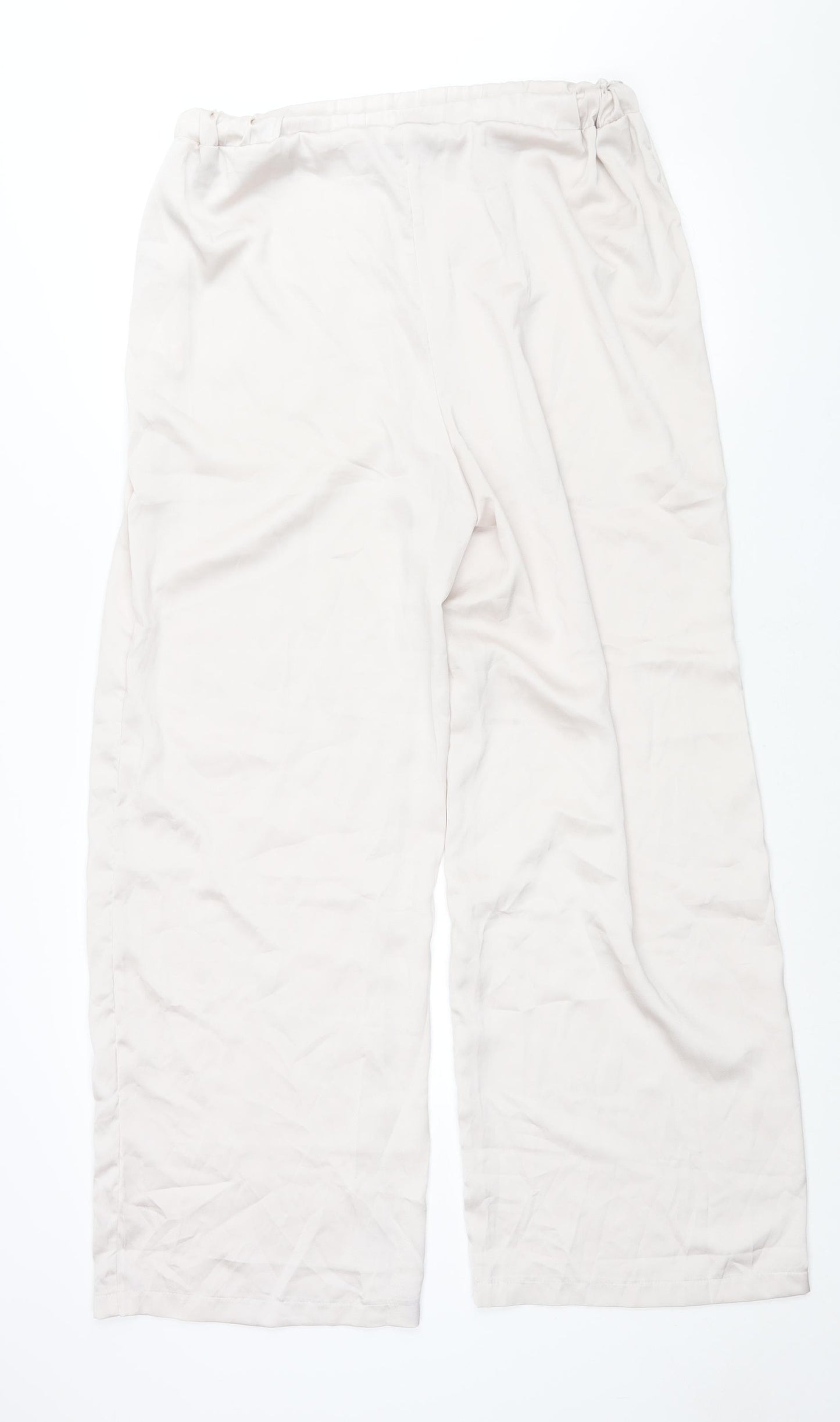 PRETTYLITTLETHING Womens Ivory Polyester Trousers Size 18 L31 in Regular - Elasticated Waist