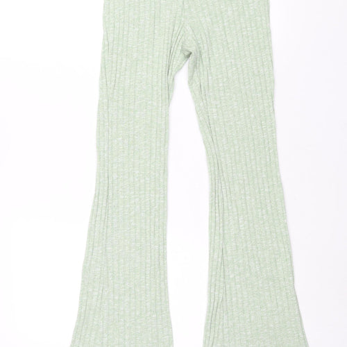 Monki Womens Green Polyester Trousers Size S L27 in Regular - Ribbed