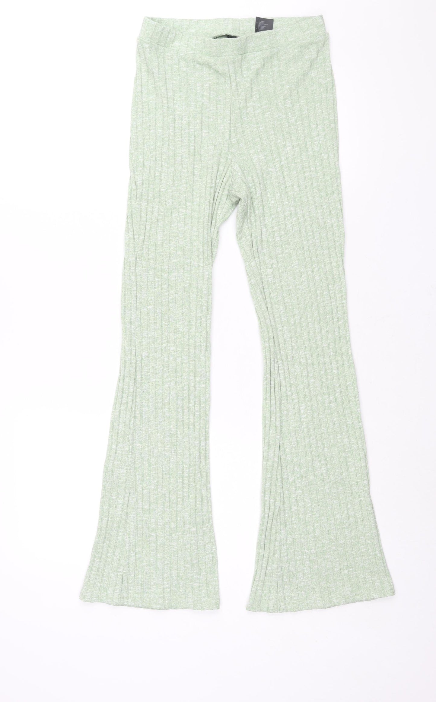 Monki Womens Green Polyester Trousers Size S L27 in Regular - Ribbed