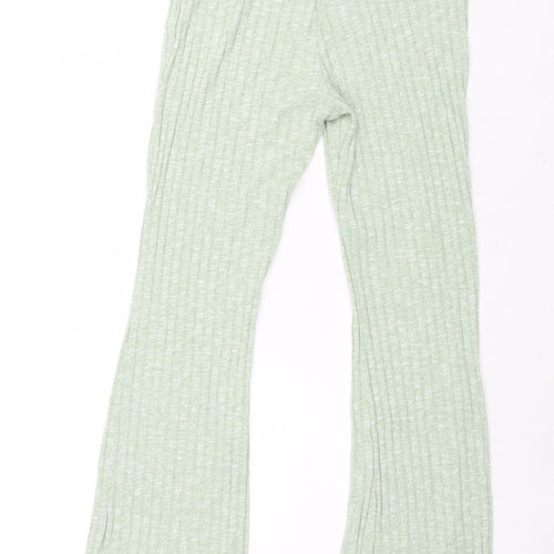 Monki Womens Green Polyester Trousers Size S L27 in Regular - Ribbed