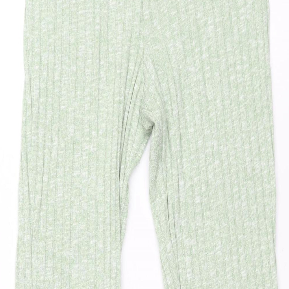 Monki Womens Green Polyester Trousers Size S L27 in Regular - Ribbed