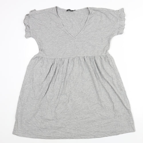Boohoo Womens Grey Cotton A-Line Size 10 V-Neck Pullover - Frill