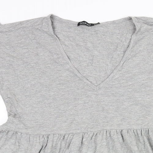Boohoo Womens Grey Cotton A-Line Size 10 V-Neck Pullover - Frill