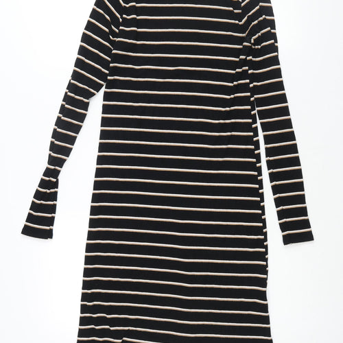 H&M Womens Black Striped Viscose Shift Size XS Round Neck Pullover