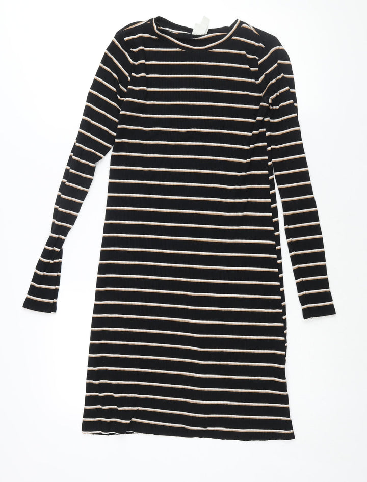 H&M Womens Black Striped Viscose Shift Size XS Round Neck Pullover