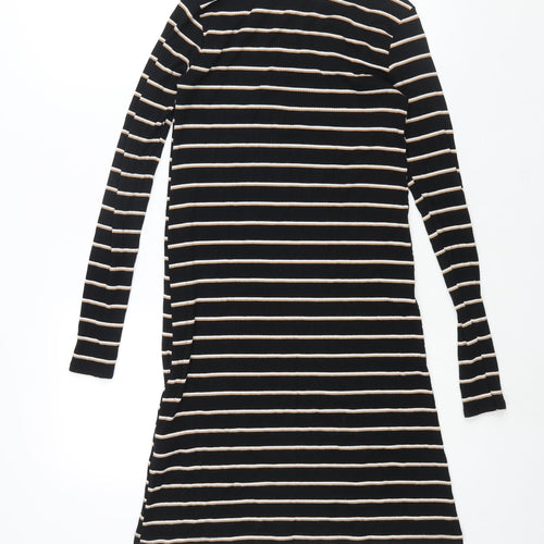 H&M Womens Black Striped Viscose Shift Size XS Round Neck Pullover