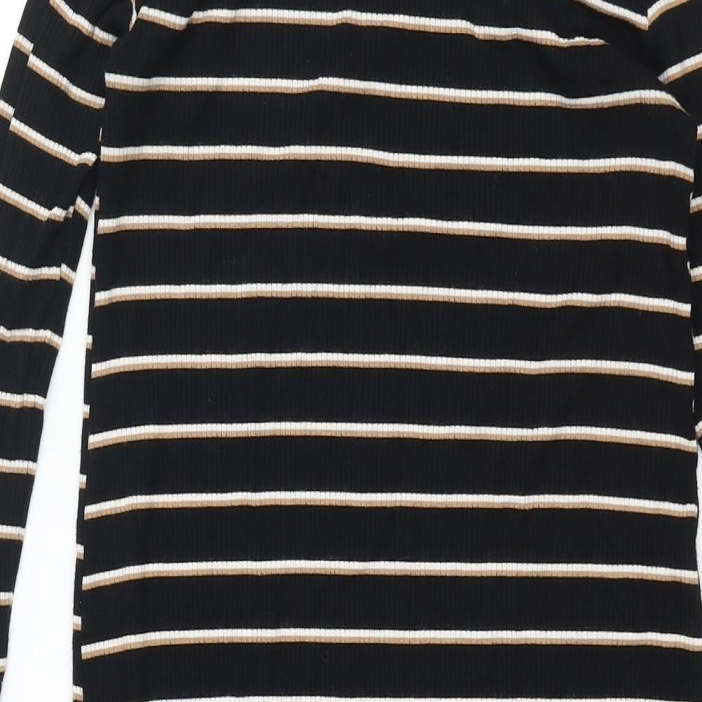 H&M Womens Black Striped Viscose Shift Size XS Round Neck Pullover