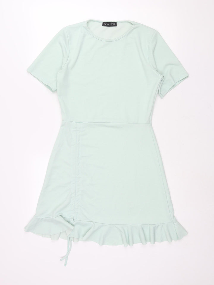 In the Style Womens Green Polyester Shift Size 10 Round Neck Pullover - Frill Drawstring Rouched