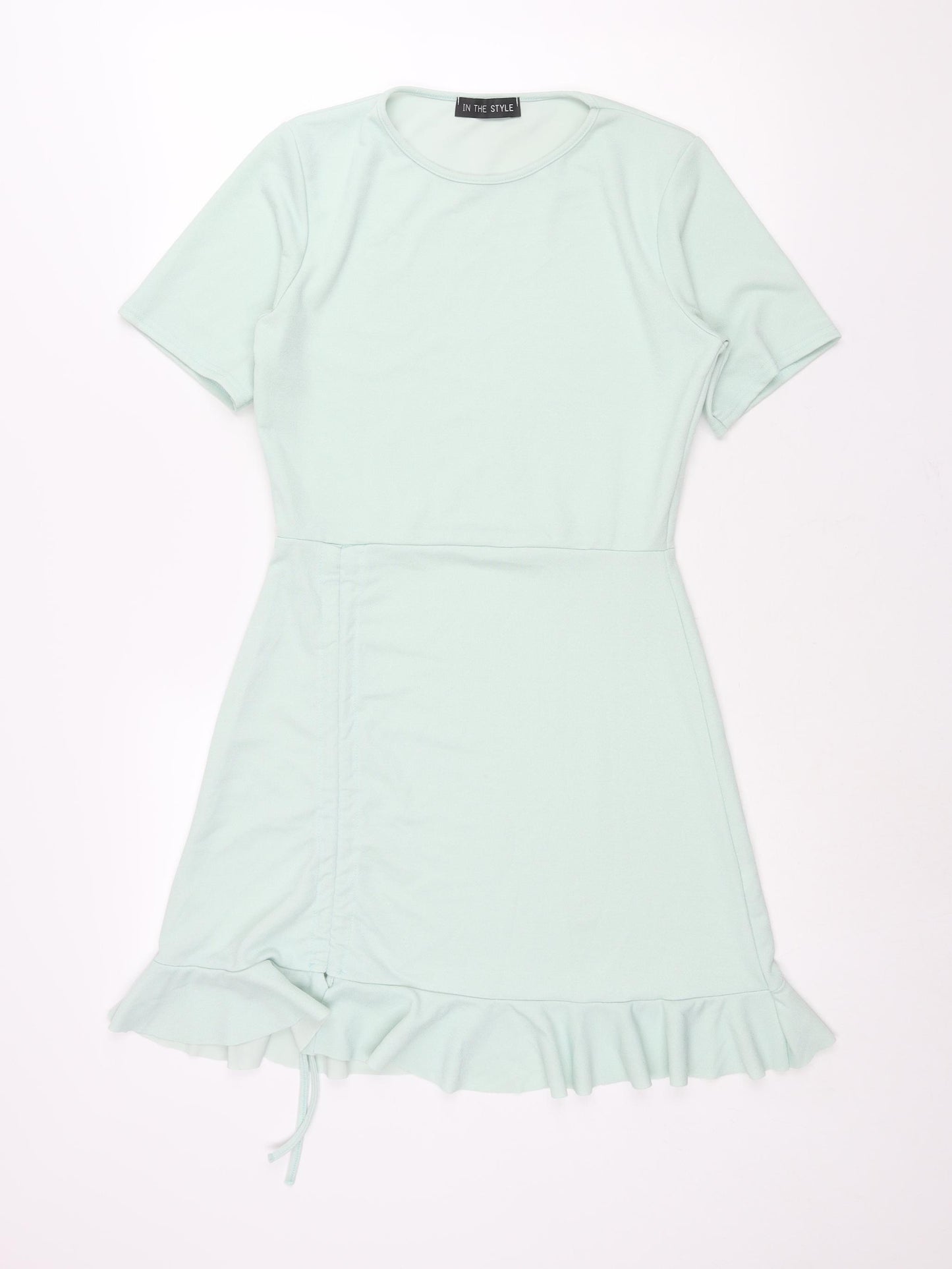 In the Style Womens Green Polyester Shift Size 10 Round Neck Pullover - Frill Drawstring Rouched