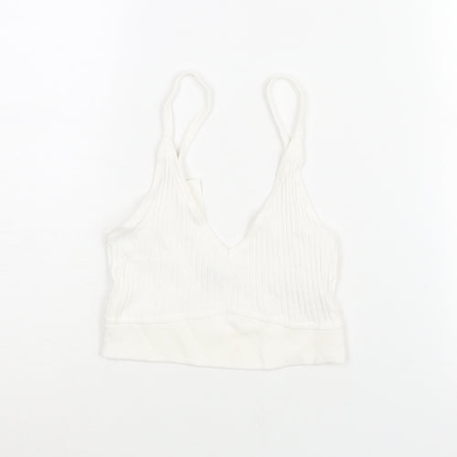 Zara Womens White Cotton Cropped Blouse Size S V-Neck