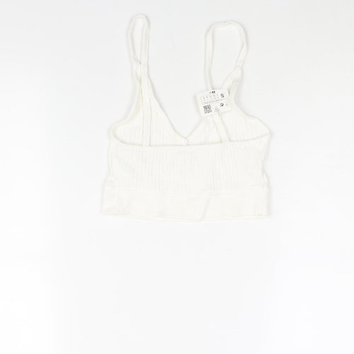 Zara Womens White Cotton Cropped Blouse Size S V-Neck