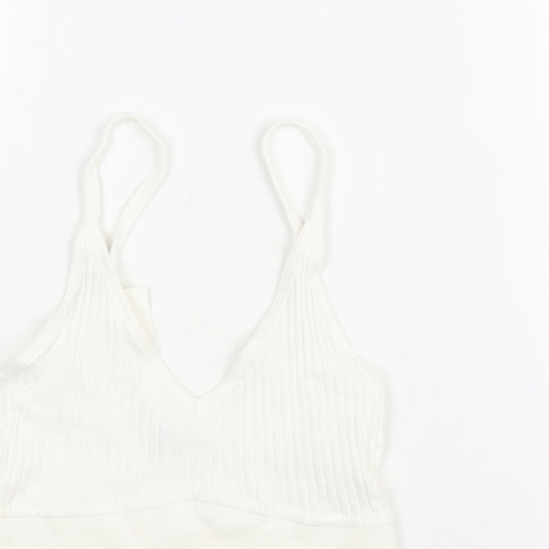 Zara Womens White Cotton Cropped Blouse Size S V-Neck