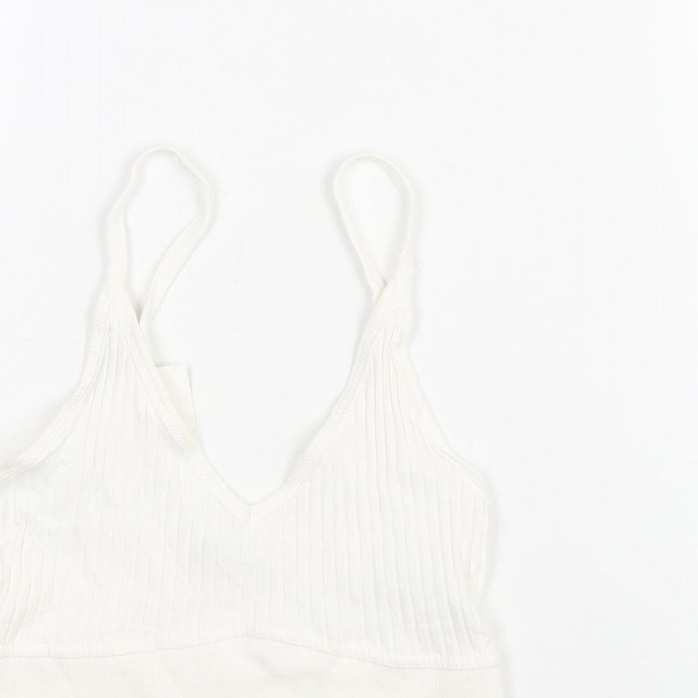 Zara Womens White Cotton Cropped Blouse Size S V-Neck