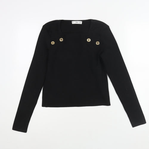 Mango Womens Black Polyester Basic Blouse Size S Square Neck - Button Detail