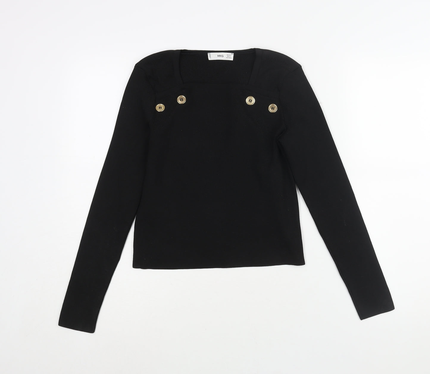 Mango Womens Black Polyester Basic Blouse Size S Square Neck - Button Detail