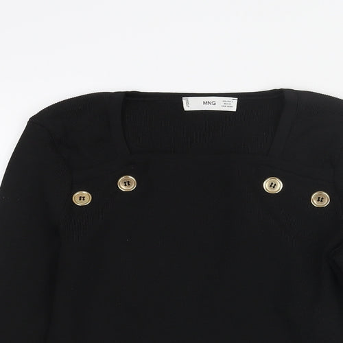 Mango Womens Black Polyester Basic Blouse Size S Square Neck - Button Detail
