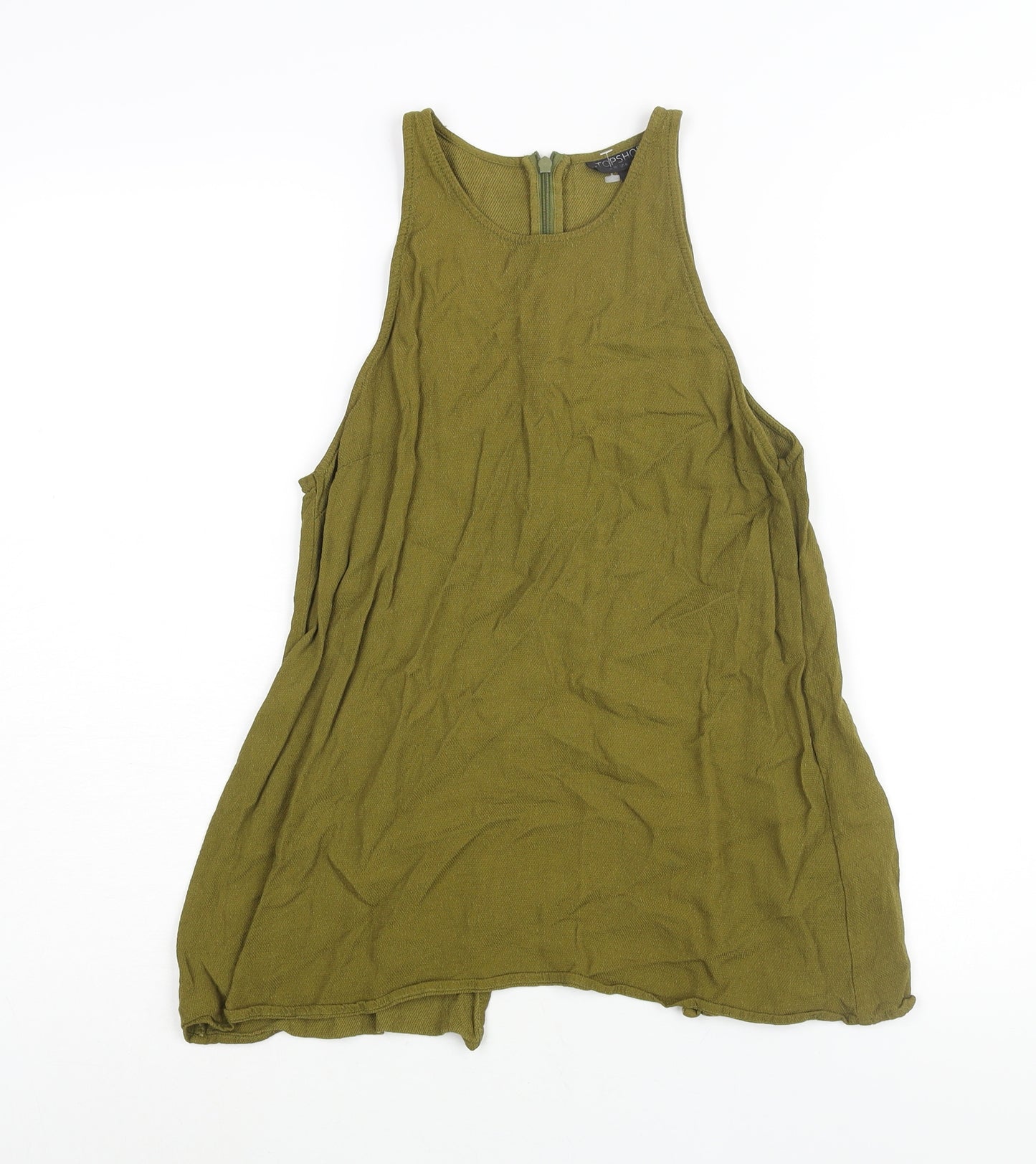 Topshop Womens Green Viscose Camisole Blouse Size 10 Round Neck