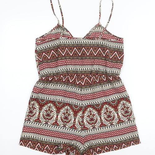 Staring at Stars Womens Multicoloured Geometric Polyester Playsuit One-Piece Size M Hook & Eye