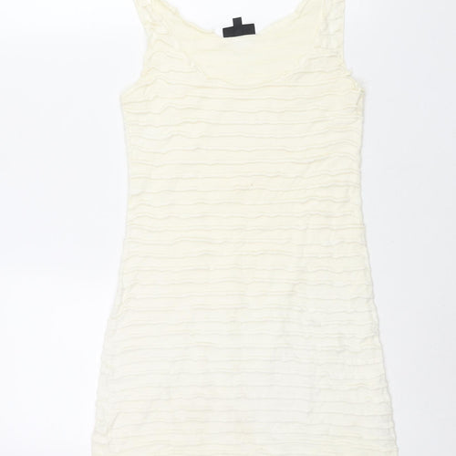Topshop Womens Ivory Cotton Mini Size 10 Scoop Neck Pullover - Frill