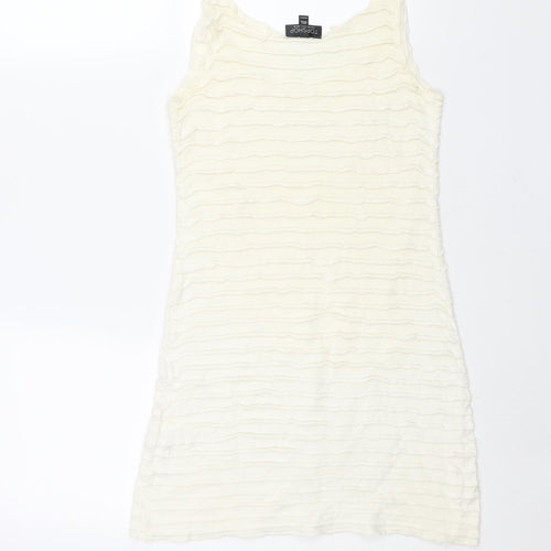 Topshop Womens Ivory Cotton Mini Size 10 Scoop Neck Pullover - Frill