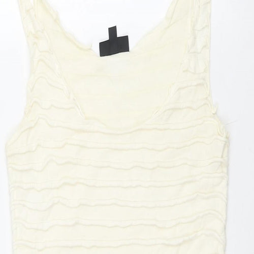 Topshop Womens Ivory Cotton Mini Size 10 Scoop Neck Pullover - Frill