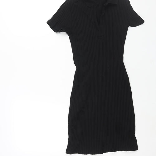Divided by H&M Womens Black Cotton Bodycon Size M Collared Pullover