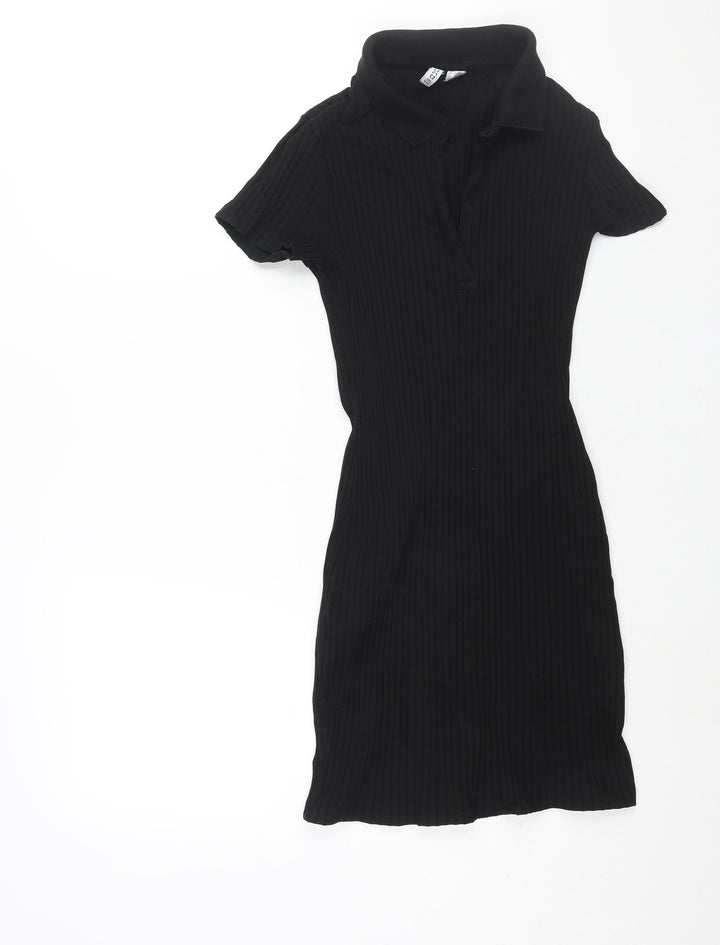 Divided by H&M Womens Black Cotton Bodycon Size M Collared Pullover