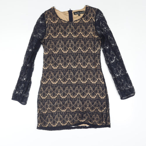Mela Loves London Womens Blue Nylon Mini Size 8 Round Neck Zip