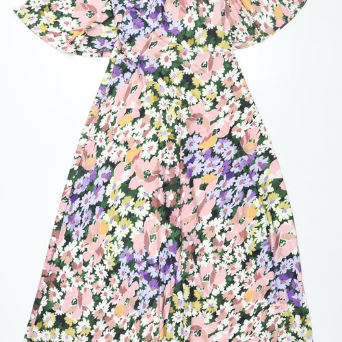 Oasis Womens Multicoloured Floral Polyester A-Line Size S Round Neck Button