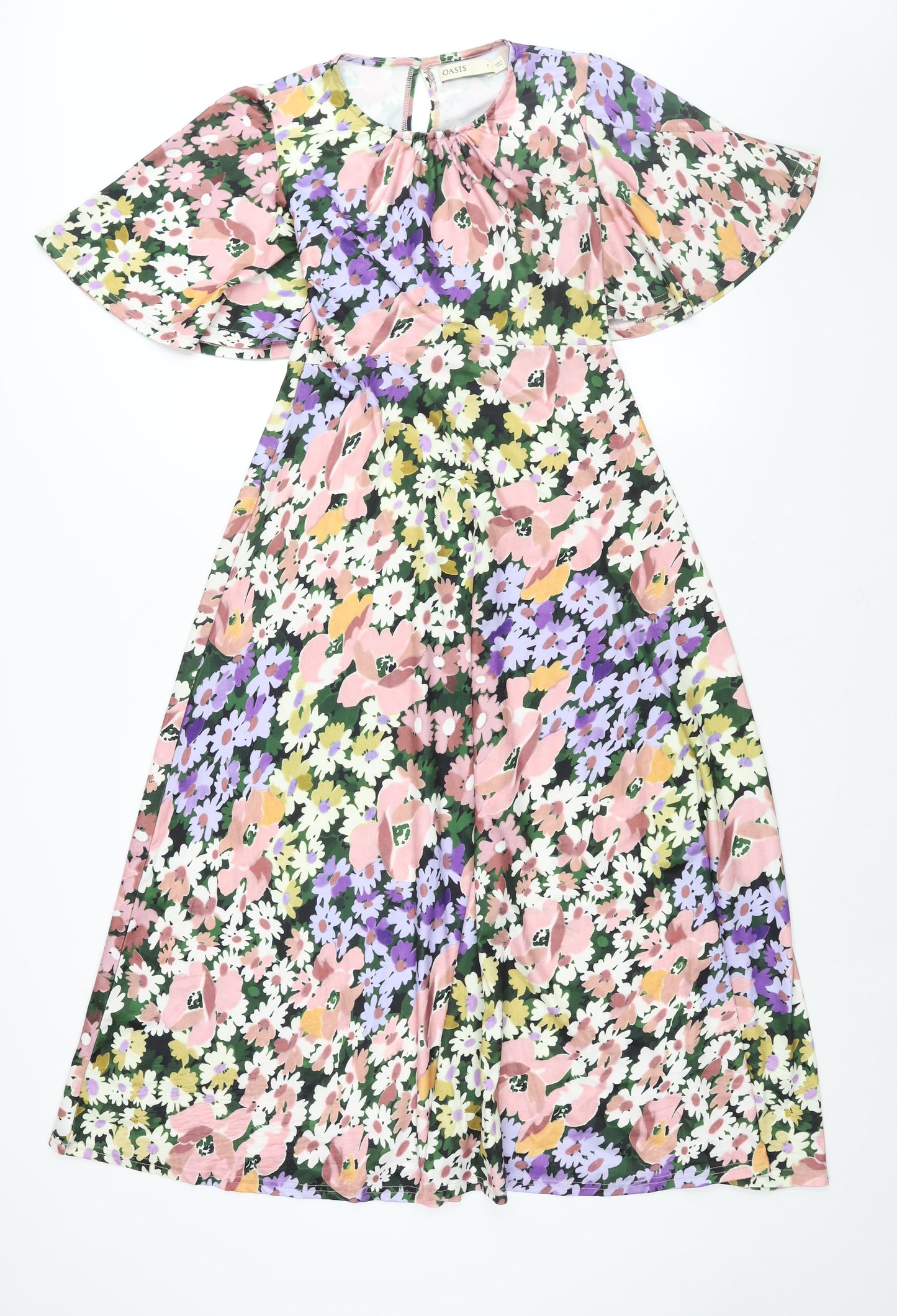 Oasis Womens Multicoloured Floral Polyester A-Line Size S Round Neck Button
