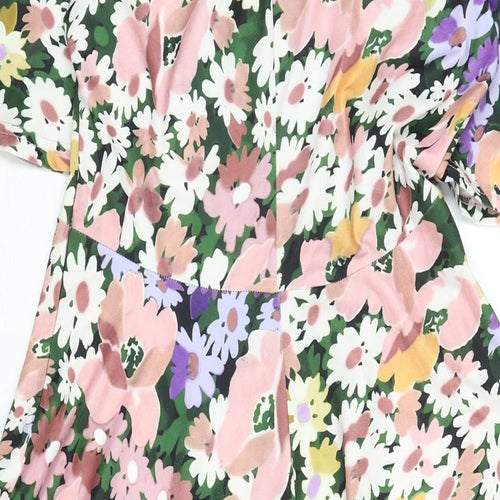 Oasis Womens Multicoloured Floral Polyester A-Line Size S Round Neck Button