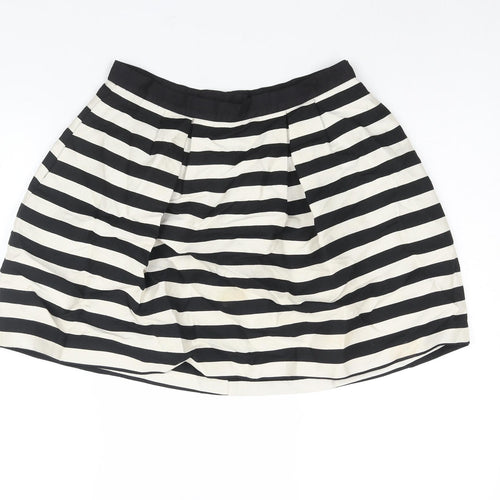 H&M Womens Black Striped Viscose A-Line Skirt Size 10 Zip