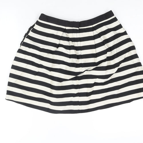 H&M Womens Black Striped Viscose A-Line Skirt Size 10 Zip