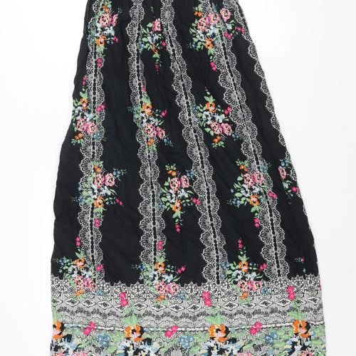 New Look Womens Black Geometric Cotton Maxi Size 8 Square Neck Pullover