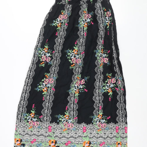 New Look Womens Black Geometric Cotton Maxi Size 8 Square Neck Pullover