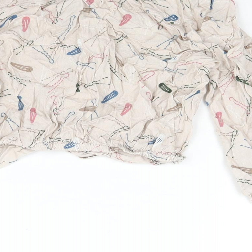Zara Womens Beige Geometric Viscose Cropped Blouse Size S Collared - Twist Detail