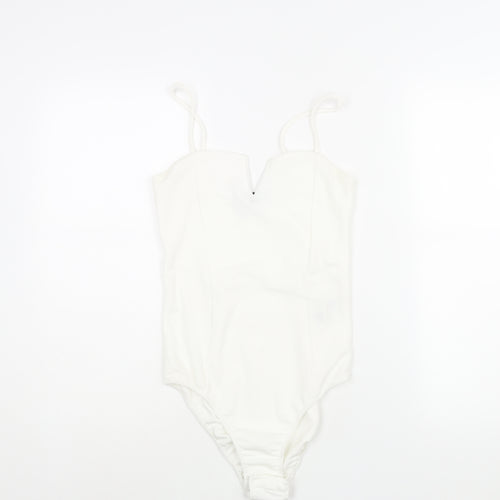 New Look Womens White Polyester Bodysuit One-Piece Size 8 Snap