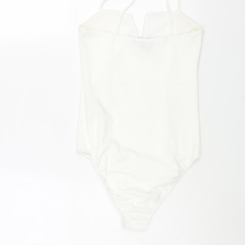 New Look Womens White Polyester Bodysuit One-Piece Size 8 Snap