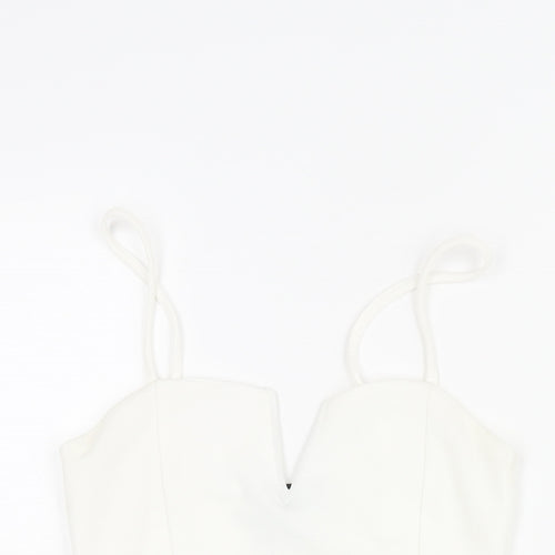 New Look Womens White Polyester Bodysuit One-Piece Size 8 Snap