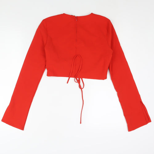 Divided by H&M Womens Red Polyester Basic Blouse Size 12 Round Neck - Drawstring Cut Out