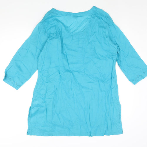 New Look Womens Blue Cotton Tunic Blouse Size 18 Round Neck - Beading Detail Side Slits