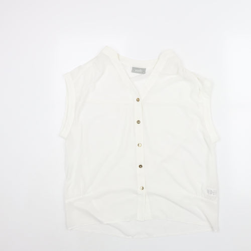 Wallis Womens White Polyester Basic Blouse Size M V-Neck