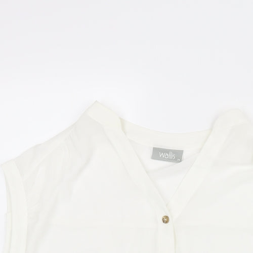 Wallis Womens White Polyester Basic Blouse Size M V-Neck