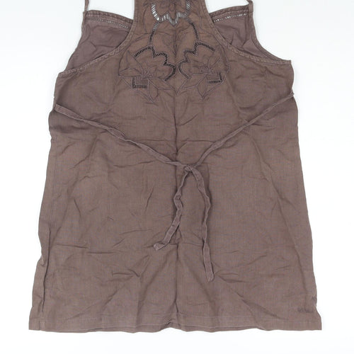 Fat Face Womens Brown Linen Camisole Blouse Size 14 Sweetheart - Embroidered Detail