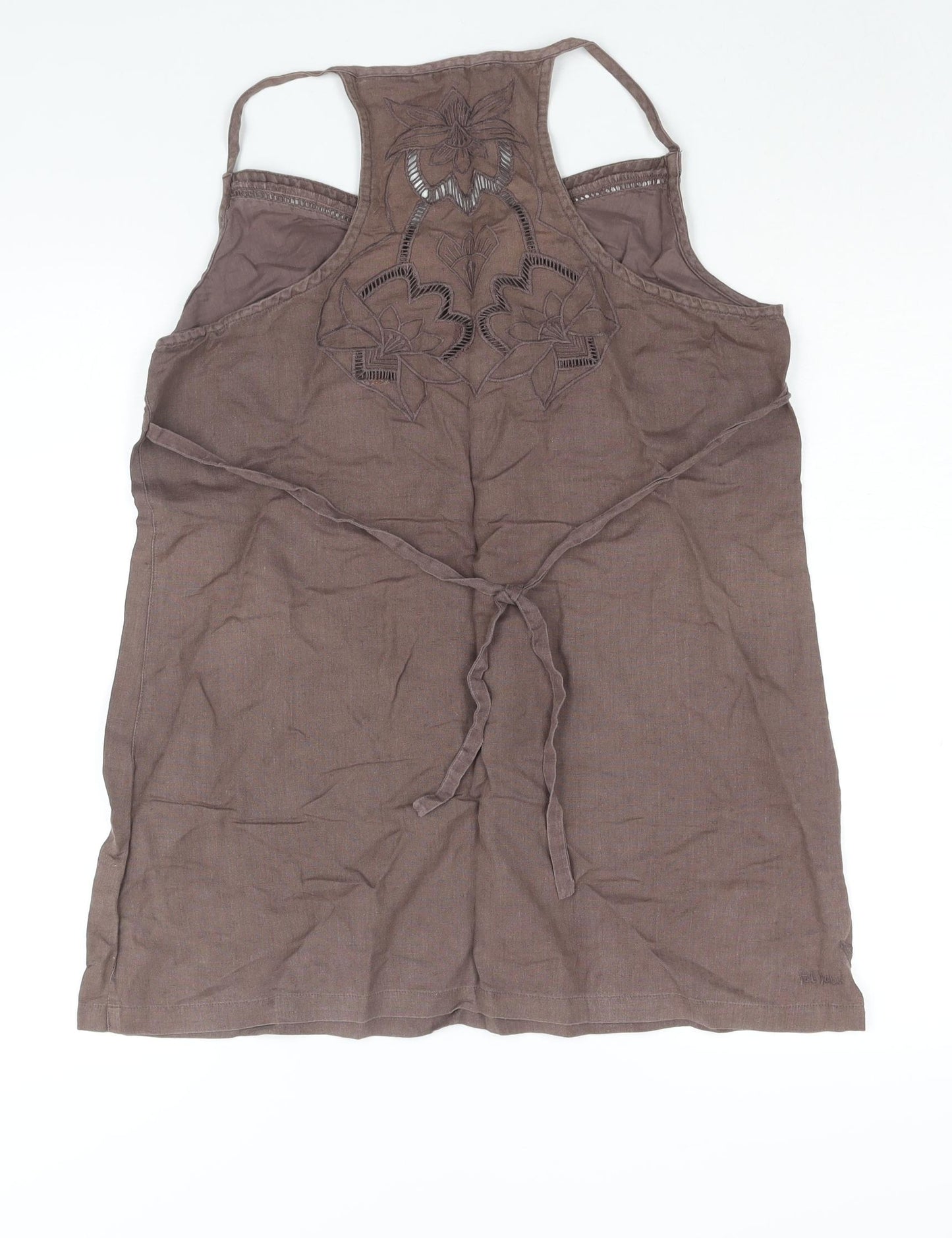 Fat Face Womens Brown Linen Camisole Blouse Size 14 Sweetheart - Embroidered Detail