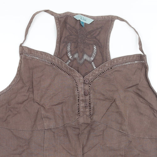 Fat Face Womens Brown Linen Camisole Blouse Size 14 Sweetheart - Embroidered Detail