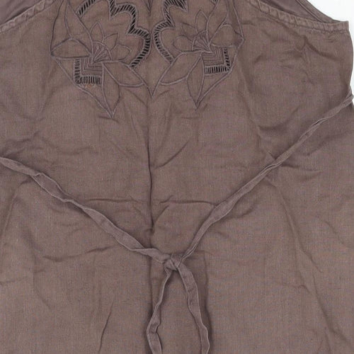 Fat Face Womens Brown Linen Camisole Blouse Size 14 Sweetheart - Embroidered Detail