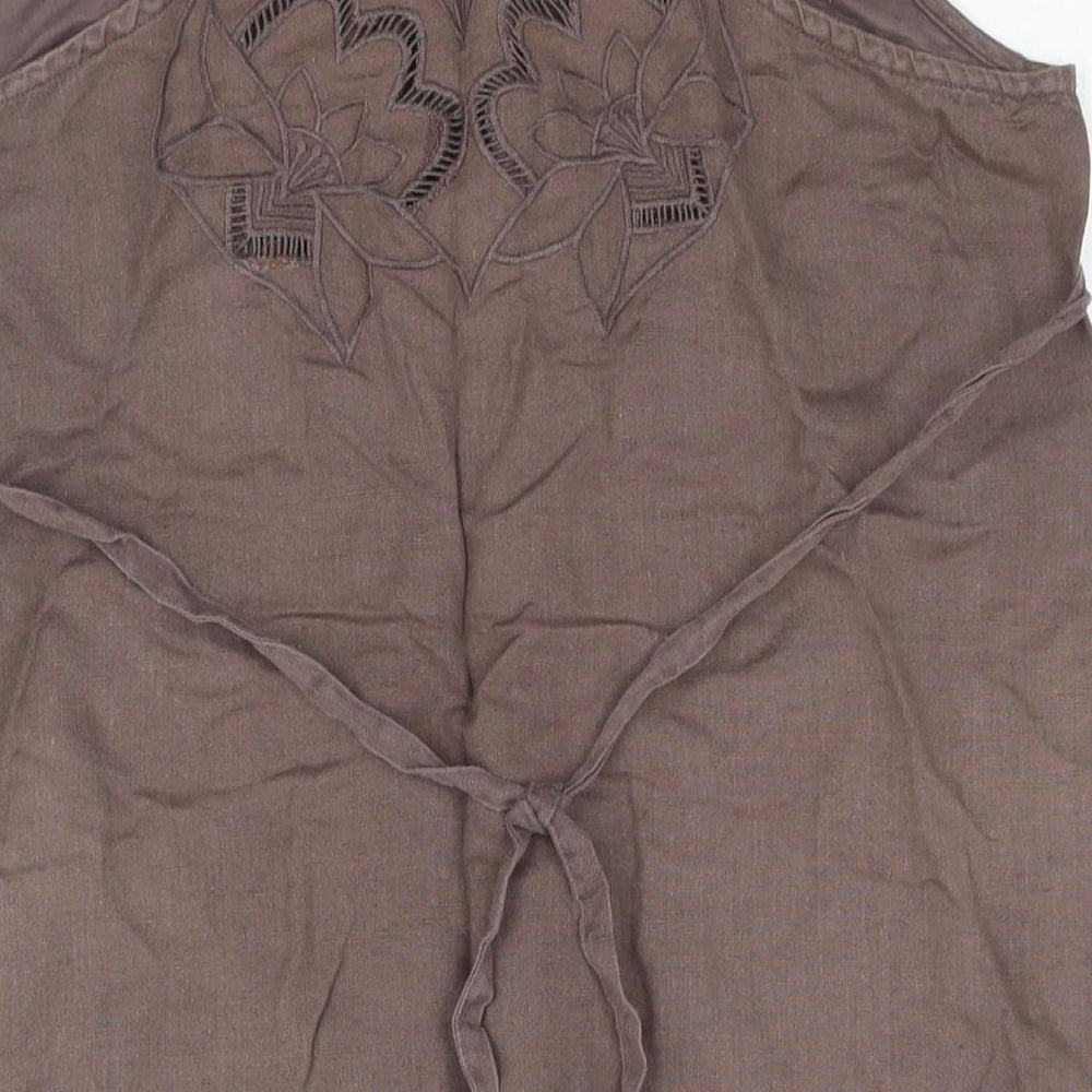 Fat Face Womens Brown Linen Camisole Blouse Size 14 Sweetheart - Embroidered Detail