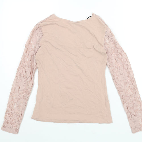 H&M Womens Pink Cotton Basic Blouse Size S V-Neck - Lace